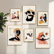 1 peça de pôsteres de arte minimalistas modernos de personagens de desenho animado de ioga, pinturas em tela de esportes e fitness, estúdio de dança de pilates, pinturas de decoração de parede em salas de estar, quartos, salas de jantar, molduras opcionais, pôsteres modernos, artes de parede, pinturas em tela e molduras reutilizáveis - Multicolorido - Ver 1