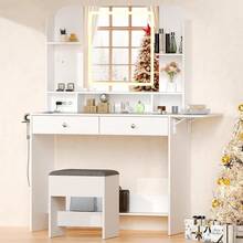 Makeup Vanity Desk With Mirror And Lights, White Make Up Vanity With Fold-Up Panel, 2 Drawers & 4 Hooks,Adjustable 3 Led - Multicolor - View 2