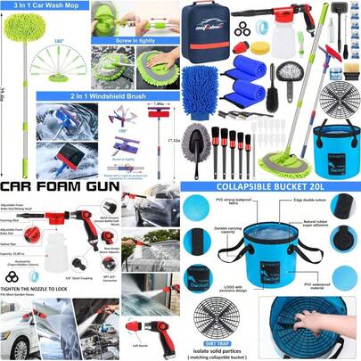 AUTODECO 44Pcs Car Wash Detailing Kit Cleaning Kits With Foam Gun Blue