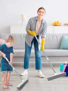 Adjustable Long Handle 2 In 1 Silicone Rubber Floor Broom Carpet Brush With Soft Push Design For Effective Pet Cat Dog Hairs Fur Removal From Fluff Carpets And Hardwood Floors No Scratch Floor Cleaning Tool Also Functions As A Carpet Rake And Squeegee For Bathroom And General Floor Cleaning Removing Stubborn Pet Hair And Dirt With Ease Providing A Thorough And Gentle Cleaning Solution For Pet Owners