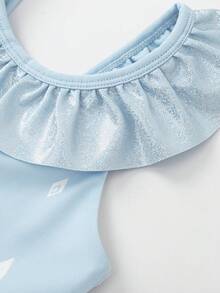 Balabala Disney Elsa Girls' One-Piece Swimsuit With Swimming Cap, Princess Style Swimwear, Ruffled Collar, UV Protection, Shimmery Fairy-Like Swimsuit