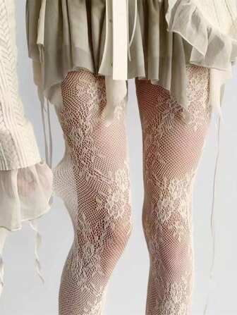 A Sexy Lace Mesh Pantyhose Women's Jacquard High Stretch European And American Style Leggings