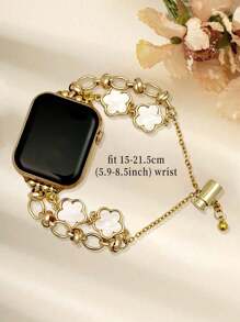 1pc Compatible With Apple Watch Luxury Gold Chain & White Floral Decorated Bracelet Watch Band, Suitable For Ultra3/2/1, SE, S10/S9/8/7/6/5/4/3/2/1 Series, Fashion Gift For Young Women, Global Popular New Watch Strap 38mm 40mm 41mm 42mm 44mm 45mm 49mm Smart Watch Accessories