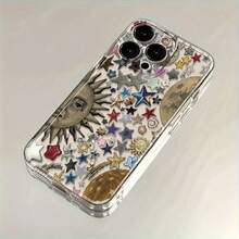 Retro Sun And Star Transparent TPU Space Phone Case, Compatible With Apple  16 15 14 13 12 11 Plus Pro Mini Max Series, Perfect For Holiday Gifts, Birthdays, For Your Girlfriend, Boyfriend, Friends, Or Yourself.