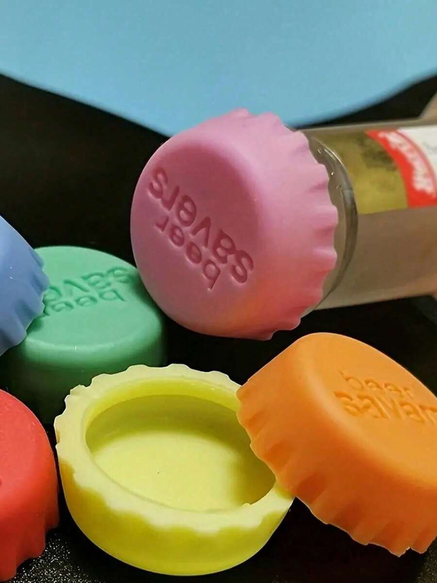 3/6/12/18/60pcs Random Colors Silicone Beer Bottle Fresh-Keeping Cap, Soda Fresh-Keeping Cap, Silicone Bottle Cap Sealing Cap, Edible Material - Multicolor - View 1