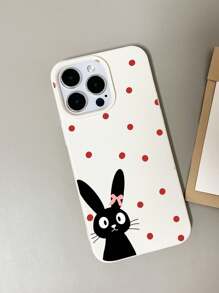 Funda de teléfono a prueba de golpes con diseño a lunares de 1 pieza, de unicolor, con textura de piel de Litchi de grandes poros, lunares de colores y diseño lindo de conejo, compatible con iPhone 11/12/13/14/15/16 Pro Max