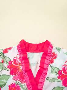 Acelitt Casual Ruffle V-Neck Short Sleeve Printed Pullover Top, Summer - Multicolor - View 7