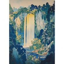 1 件/3 件葛饰北斋浮世绘蓝绿瀑布帆布印刷品传统日本艺术复古墙海报亚洲风景艺术家居装饰无框旅行相框旅行 - 彩色 - 查看 37