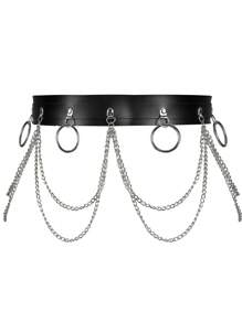 1 pieza Cinturón de mujer de talla grande con colgante de círculo de metal negro de doble capa, decoración de cintura de cuero, estilo punk oscuro, para accesorio de vestido diario de verano, escuela, otoño, Halloween