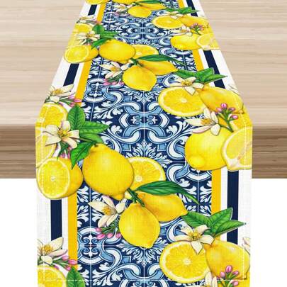 Mantel con estampado de limón para el verano, mantel con frutas de limón artificial amarillo, adecuado para casa de campo, cafetería, cocina, comedor, fiesta, interior/exterior, tamaños: 13x35in, 13x47in, 13x72in, 13x90in, 13x108in