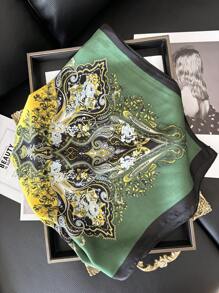 1 Peça Lenço Quadrado Estilo Bandana Feminino, Lenço de Seda de Luxo com Estampa de Flor de Castanha de Caju, Lenço Popular de Praia, Hijab de Seda para as Quatro Estações