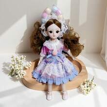 新款11.81英寸时尚娃娃BJD娃娃，可爱妆容，可动关节，裸体OB11，卡哇伊卡通动画3D逼真眼睛，漫画脸，卡哇伊娃娃服装，派对礼物，时尚美丽的薄纱连衣裙娃娃 - 彩色 - 查看 4