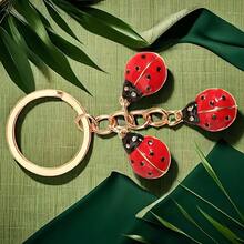 1 件瓢虫钥匙扣，卡通金属昆虫油滴吊坠，创意简约包包配件，装饰品，节日礼物 - 紅色 - 查看 5