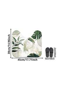 1/3pcs Modern Home Green Leaf Pattern Bathroom Set, Including Bath Mat, U-Shaped Mat, Toilet Seat Cover, Anti-Slip Thick Soft Carpet Mat For Bathroom, Toilet, Living Room, Washable