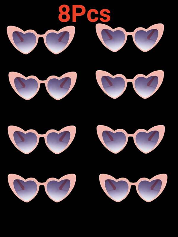 8PCS Women Fashion Heart Party Glasses, Beautiful Cat Eye Heart Glasses For Bridal Shower, Bachelor Party, Wedding, Bride Team Favor,