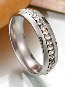 1 Pc Bling CZ Stones Ring For Men Women Lady Gold Color Stainless Steel Groove Shinny Crystal Finger Band Elegant Jewelry