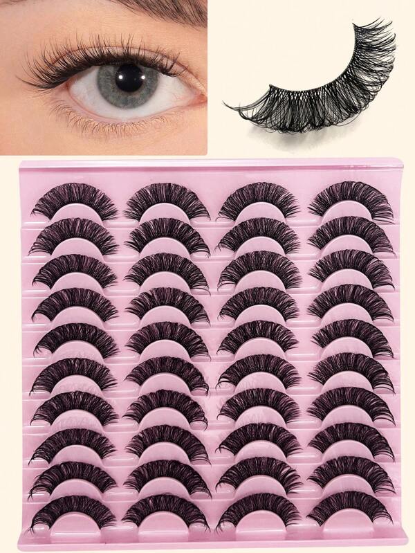 20 Pairs Russian Strip Lashes Fluffy Faux Mink Lashes, Russian Eyelashes D Curl Fake Eyelashes Makeup Eye Lashes
