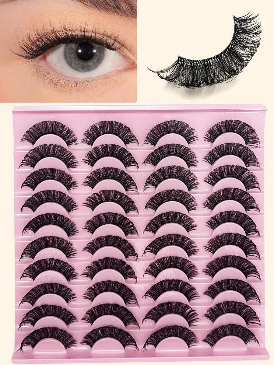 20 对俄罗斯假睫毛蓬松仿貂皮睫毛，俄罗斯睫毛 D 卷曲假睫毛化妆睫毛