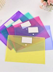 Chemise de dossier format A4 - Fermeture à pression en plastique, avec poche et attache pour étiquette. Convient pour les écoles, les bureaux, les devoirs, les voyages (les couleurs sont aléatoires)