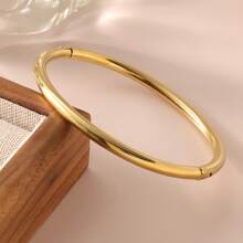 1pc Women 18K Gold Plated Stainless Steel Smooth Plain Bangle Bracelet