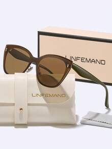 LINFEMAND Fashion Cat Eye Frame Glasses For Women, Stylish Acetate Material Decor, Suitable For Daily Wear, Driving, Summer Vacation, Photography, Gifting