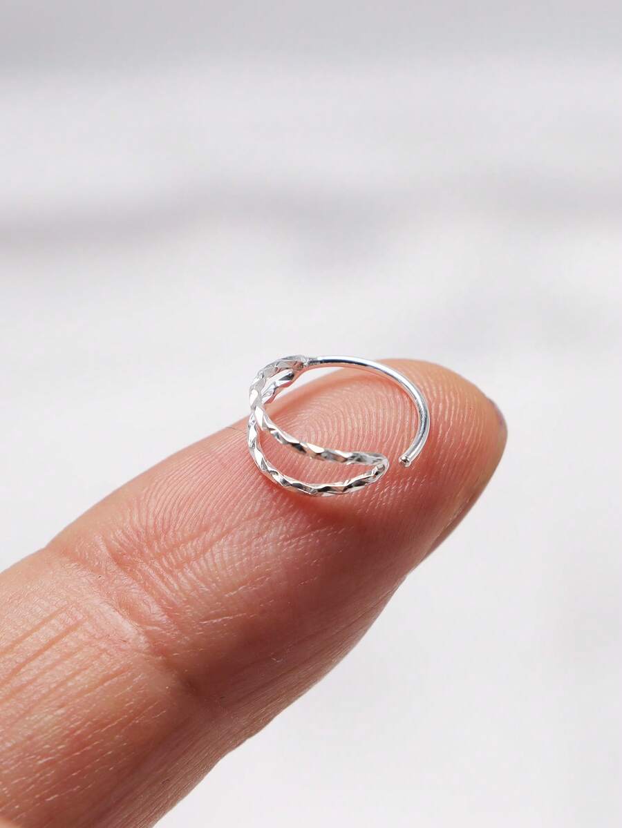 1 buah 20G 9mm 925 Sterling Silver Cincin Hidung Anting Tindik Tulang Rawan/Septum Lingkaran Tulang Rawan Lunak Perhiasan Hidung Ganda Terpilin - Putar perak - View 1