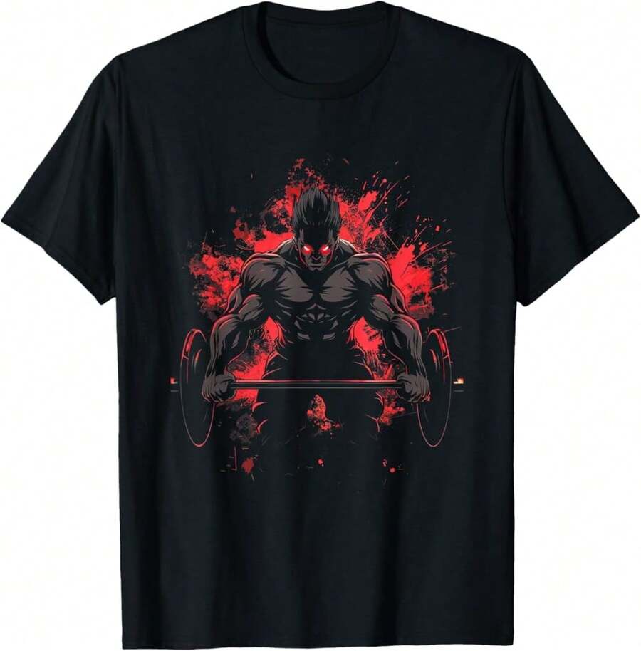Anime Men Character Deadlift Power Gym Fitness T-Shirt Gift For Hikers Gift For Student - Black - View 1