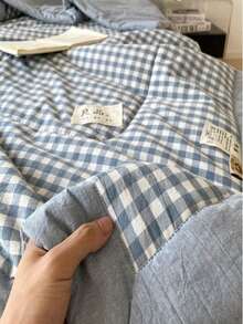 1 件轻质夏季被子，咖啡格子图案，柔软透气，绗缝设计，适合夏季卧室使用 - 彩色 - 查看 2