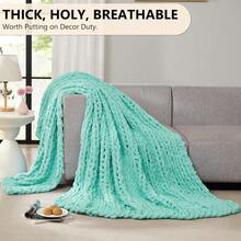 Chunky Knit Blanket - Soft Chenille Yarn Throws 40x50: Handmade Thick Cable Crochet Blanket - Large Chunky Yarn Rope Knot Throw For Couch, Sofa, Bed Home Decor - Lake Blue - 查看 5