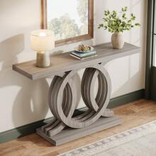 Tribesigns 55-Inch Console Table With Geometric Wood Base, Modern Entryway Table With Thick Tabletop For Living Room, Hallway, Foyer - 灰色 - 查看 2