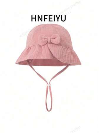 1pc Baby Bucket Hat, Infant Printed Bow Sun Hat, Cute & Comfortable Solid Color Baby Cap