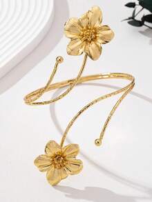 1 件欧式朋克风格夸张合金金属多色珐琅花卉手链，时尚清凉，适合夏季佩戴。彩色花卉臂链，适合女性日常佩戴、各种节日、母亲节礼物、社交活动、海滩度假珠宝 - 金色 - 查看 2