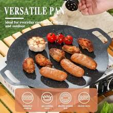 Round Cast Iron Roasting Pan, Outdoor Camping Portable Barbecue Pan, Stove, Gas, Korean, Non-Stick, Fast Heat Transfer, No Power Supply, Ideal For Home, Restaurant, Outdoor, Party And Festival Use