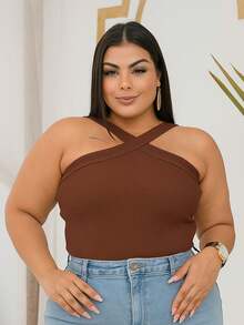 Plus Size Blouse Braided Neck Elasticity Plus Size Criss Cross Special Vintage Elegant Party Sexy Casual Cute Criss Cross Fabric Holiday Evening Daily Birthday Party Homecoming Bachelorette Party Travel - 鏽棕色 - 查看 1