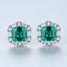 GGRUO 1Pair 925 Sterling Silver Green Geometric Studs Fashionable Exquisite Gemstone Earrings Sparkling Jewelry For Women Girls Daily Party Accessories Valentine's Day