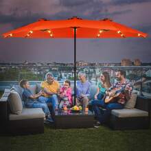 Lifezeal 15Ft Patio Double-Sided Solar LED Market Umbrella Crank 36 Lights Base - Orange - View 3