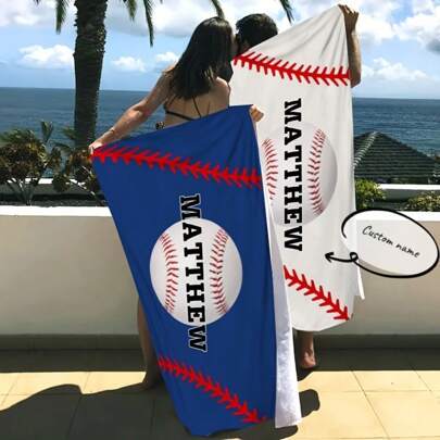 1pc Personalized Baseball Beach Towel & Blanket - Custom Name, Super Absorbent Quick-Dry Microfiber, For Beach, Pool, Camping, Travel - Hand Wash Only, Beach Blanket,Sunny Journey