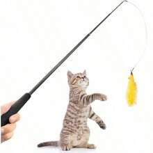 Cat Teasers Cat Feather Wand Cat Toy Interactive Toy Feather Wand With Bell Natural Feather Refills - Multicolor - View 10