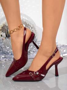 2025 Neue Herbst Burgunderrot einfarbige sexy Lackleder Schnallen Damen High Heel Pumps, geeignet für Hochzeit, Party, Büro, Outdoor, Frühling/Sommer/Herbst