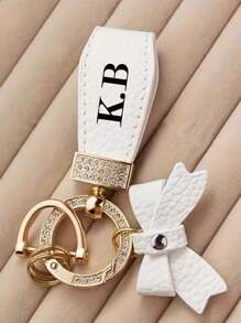 1pc Customized Colorful Text Fashion PU Leather & Metal Car Key Chain, Retro Style Keyring With Butterfly Decor To Prevent Key Losing, For Women