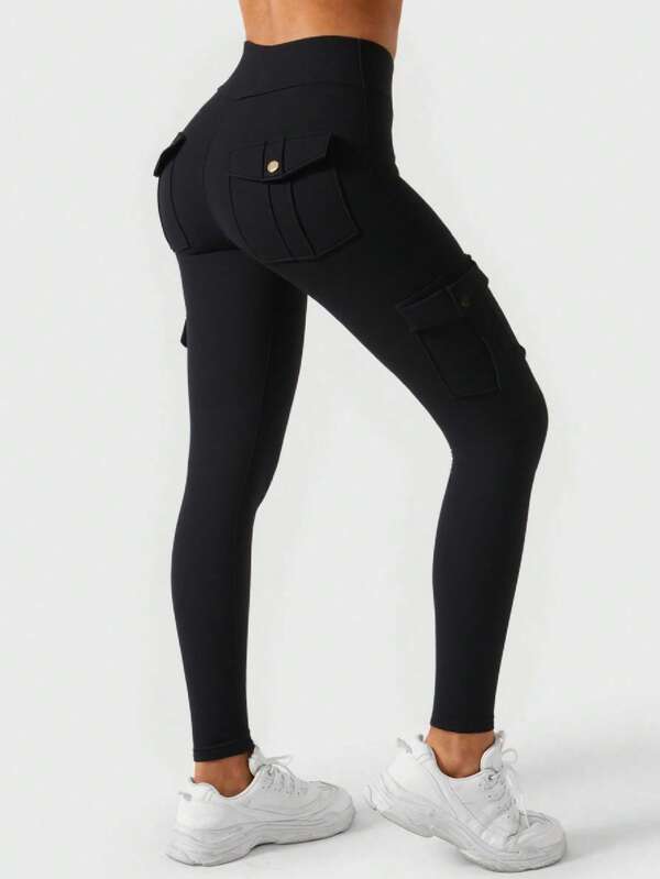 Butt-Lifting Cargo Yoga Leggings – High Waist Tummy Control Workout Pants With Pockets
