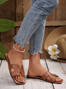 Sandalias planas de deslizamiento con punta abierta para mujer, versátiles y casuales, nuevos productos para primavera/verano para damas