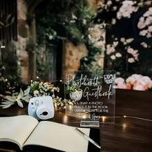1pc Photo Guest Book Sign With Stand- Clear Acrylic Wedding Reception Sign With Holder, Snap A Photo Sign For Wedding Reception & Event Party Table Centerpiece Decoration Summer Birthday Gifts Beach Back To School School Supplies Room Decor
