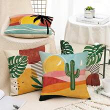 4 pièces Taie d'oreiller de décoration abstraite bohème Fakhrodom Sunset, taie d'oreiller de plante tropicale géométrique bohème pour balcon et terrasse, décoration moderne esthétique de plante de canapé Pas d'oreiller inclus