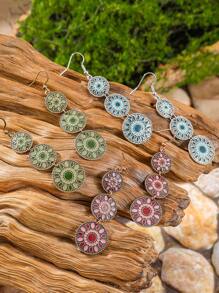 TopHanqi 3 Pairs Bohemian Retro Style Women's Earrings Set, Multi-Layer Painted Geometric Circle Sun Flower Pendant Earrings, Versatile Daily/Party/Commute Accessories, All Season