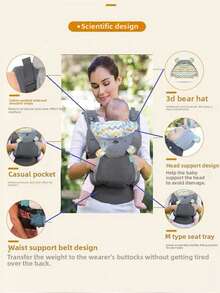 1 件舒适轻便婴儿背带，符合人体工程学设计，适合新生儿至幼儿 7-22 磅（3.2-10.9 千克），可拆卸兜帽