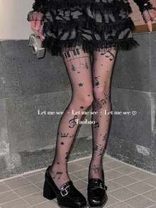 1 件 Y2K 个性化性感音符印花薄款紧身裤/长袜，适合春夏季