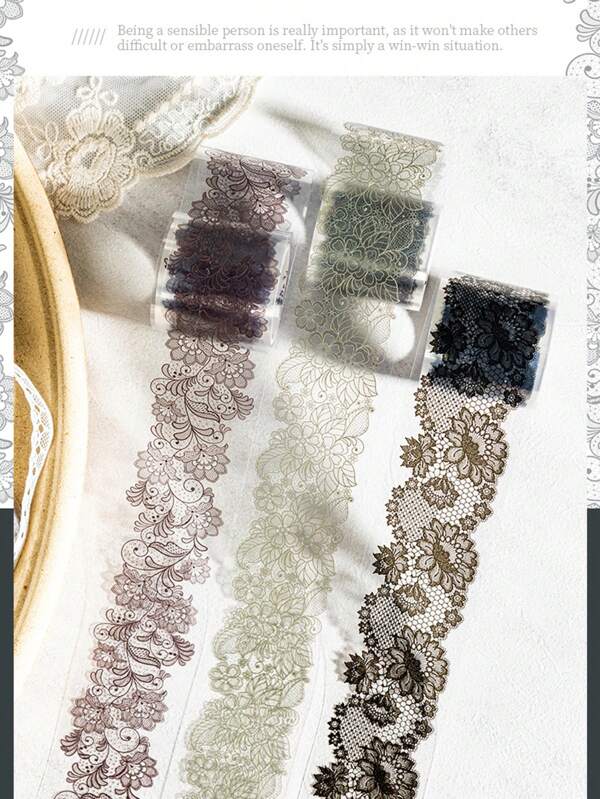 2m Tomato Sauce Girl PET Adhesive Tape, Lace Themed Series, Lightweight Retro Scrapbooking Decor Lace Craft Stickers