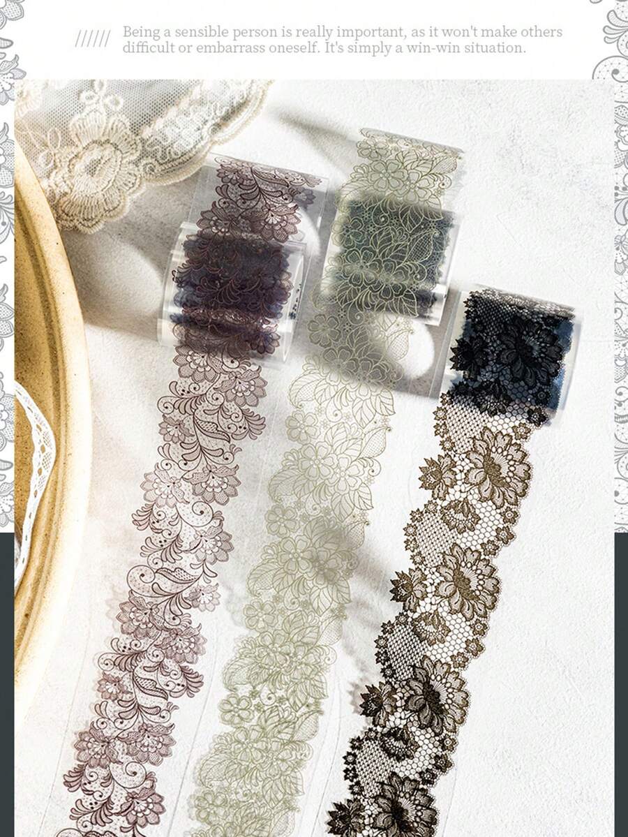 2米番茄酱女孩PET胶带，蕾丝主题系列，轻质复古剪贴簿装饰蕾丝工艺贴纸 - 均碼 - 查看 1
