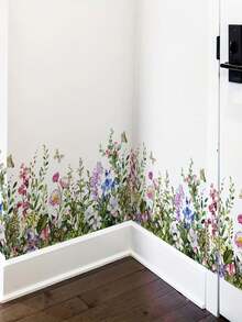 2 件春季花卉和植物图案自粘墙贴；PVC 蝴蝶墙贴；可移除墙面装饰贴纸，适用于卧室、客厅、门廊、家居装饰房间装饰 - 彩色 - 查看 1